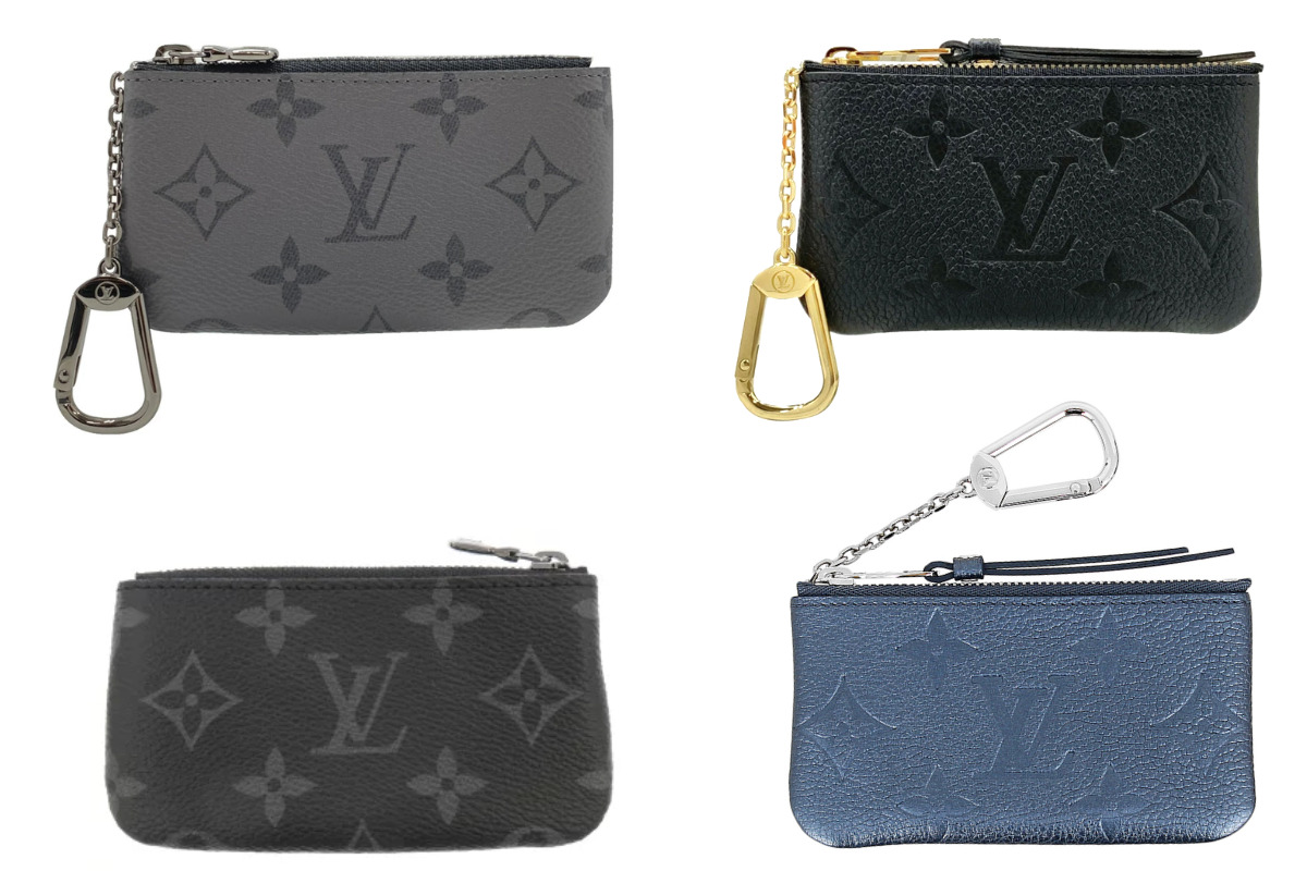 Louis Vuitton／ルイヴィトンのキーポーチ（キーケース兼コインケース）。ポシェット・クレの4つのカラー、グレー・ブラック・ダークグレー・ライトブルーの画像