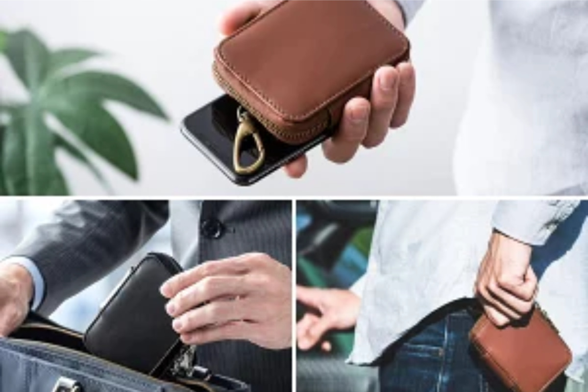 SANWA DIRECT／サンワダイレクトのスマートキーを持ち運ぶ様子。メンズのビジネスバッグやポケットに収納している様子