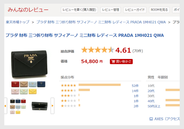 楽天みんなのレビュー、アクセス、プラダの財布の口コミ