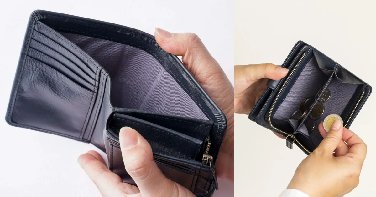 ナイロン製の財布はダサいのか、ビジネスレザーファクトリーの牛革二つ折り財布の中身の様子