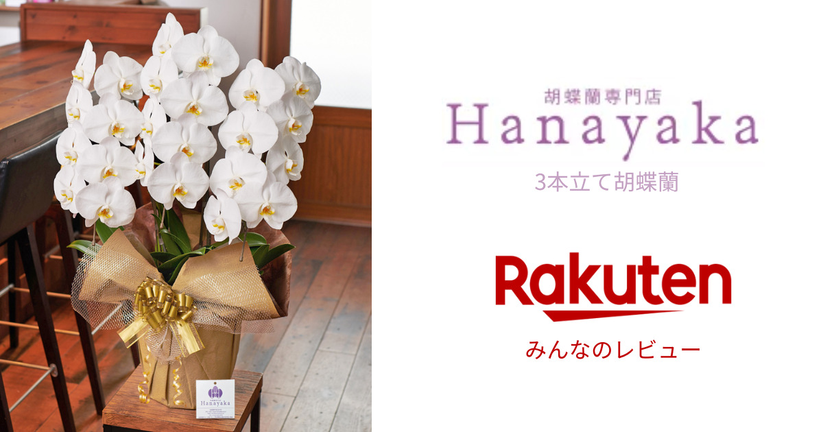 お祝いの10000円の胡蝶蘭。楽天みんなのレビュー「Hanayaka」3本立て胡蝶蘭の良い口コミのアイキャッチ