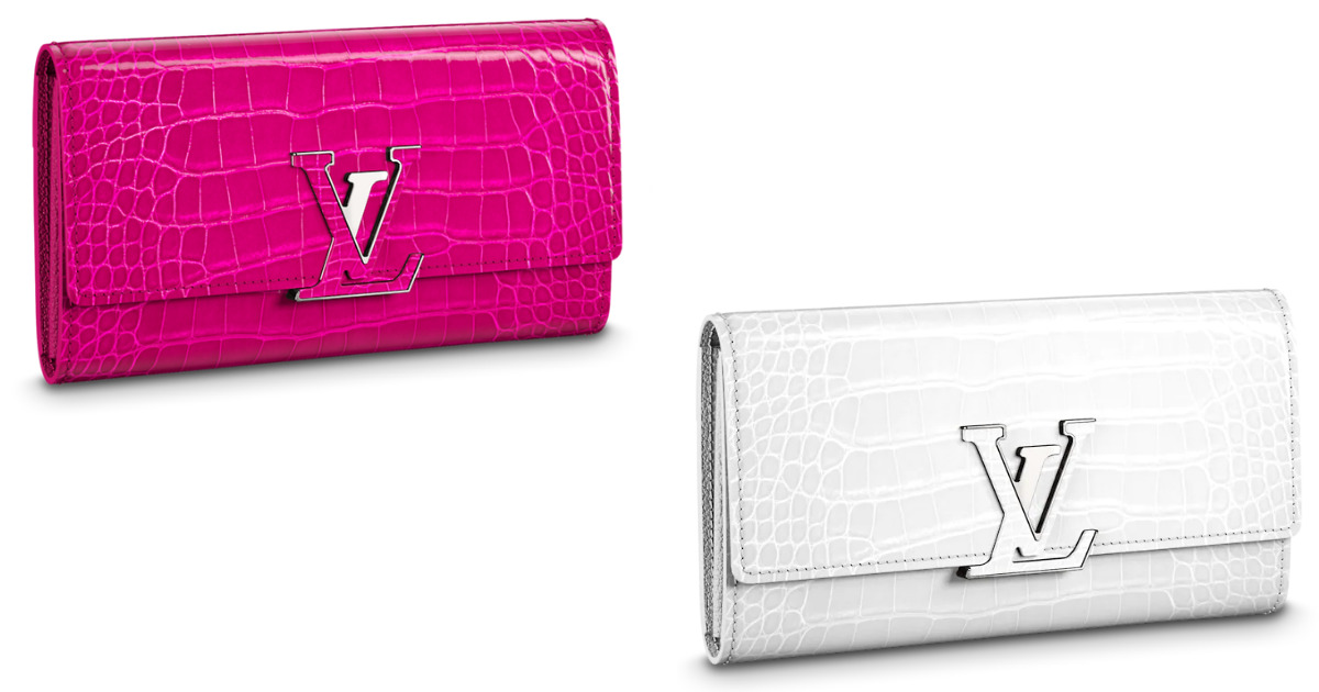 ルイヴィトンのクロコダイル・ブリリアントの長財布、ピンクのフューシャとホワイトのブロン