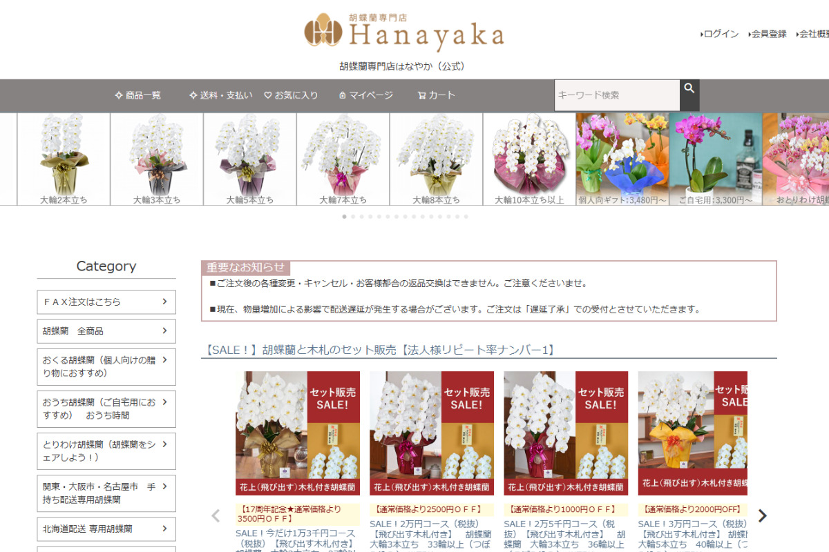 アイキャッチ／東京への当日配送条件。胡蝶蘭専門店はなやかhanayaka公式ページの画像。