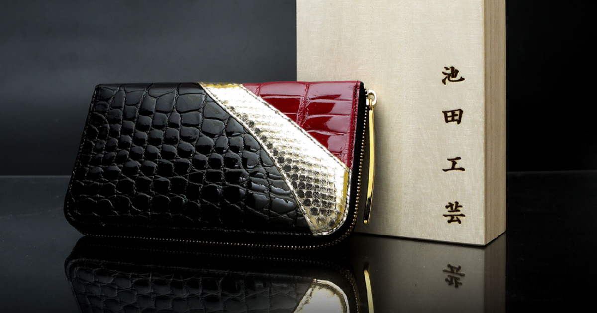 池田工芸の特徴的なデザインの天下統一財布の画像。