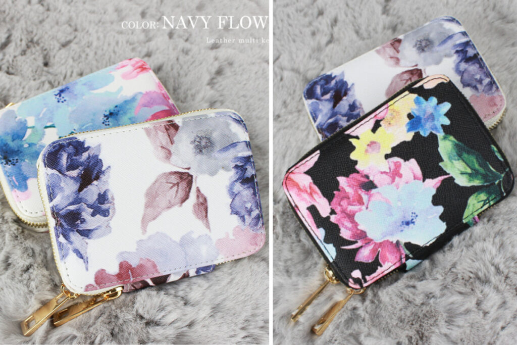 スタイルオンバッグの安い花柄のキーケース2パターン、白と黒