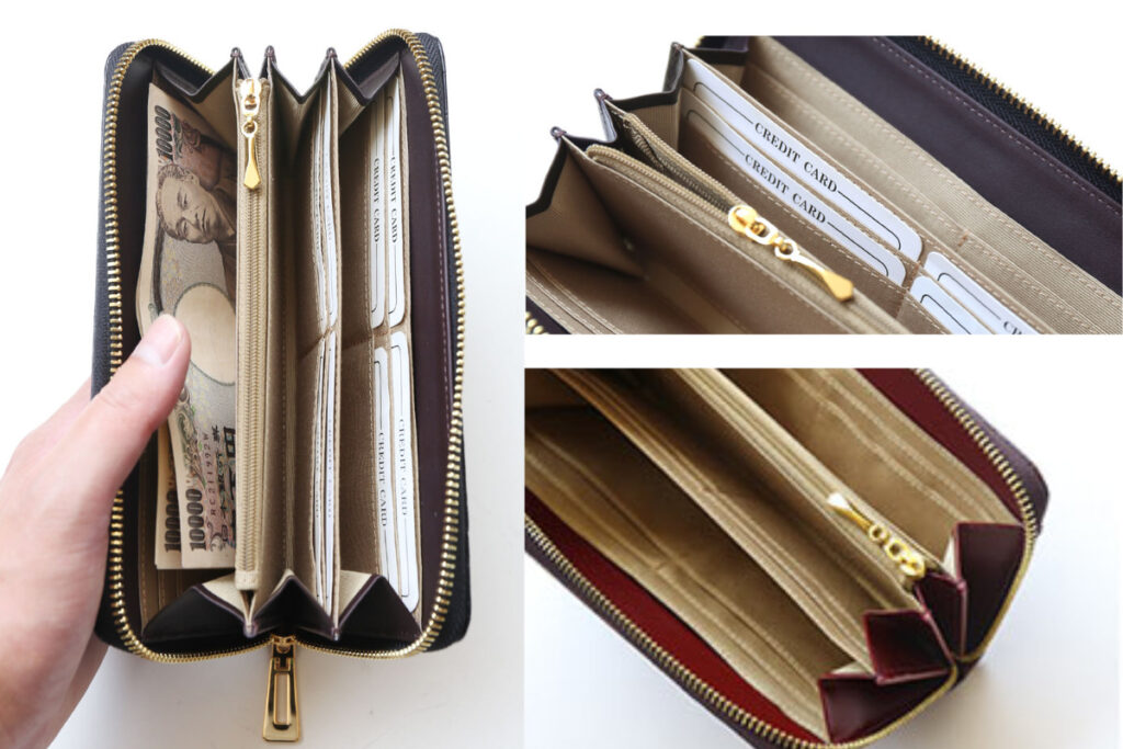 三京商会の型押しクロコダイル柄の長財布の中の様子