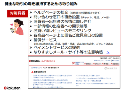 楽天の対消費者への取り組み内容（出展：総務省・楽天）