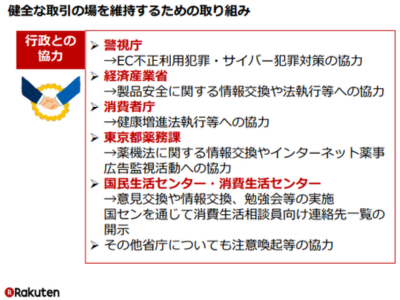 楽天の行政と協力についての取り組み内容（出展：総務省・楽天）